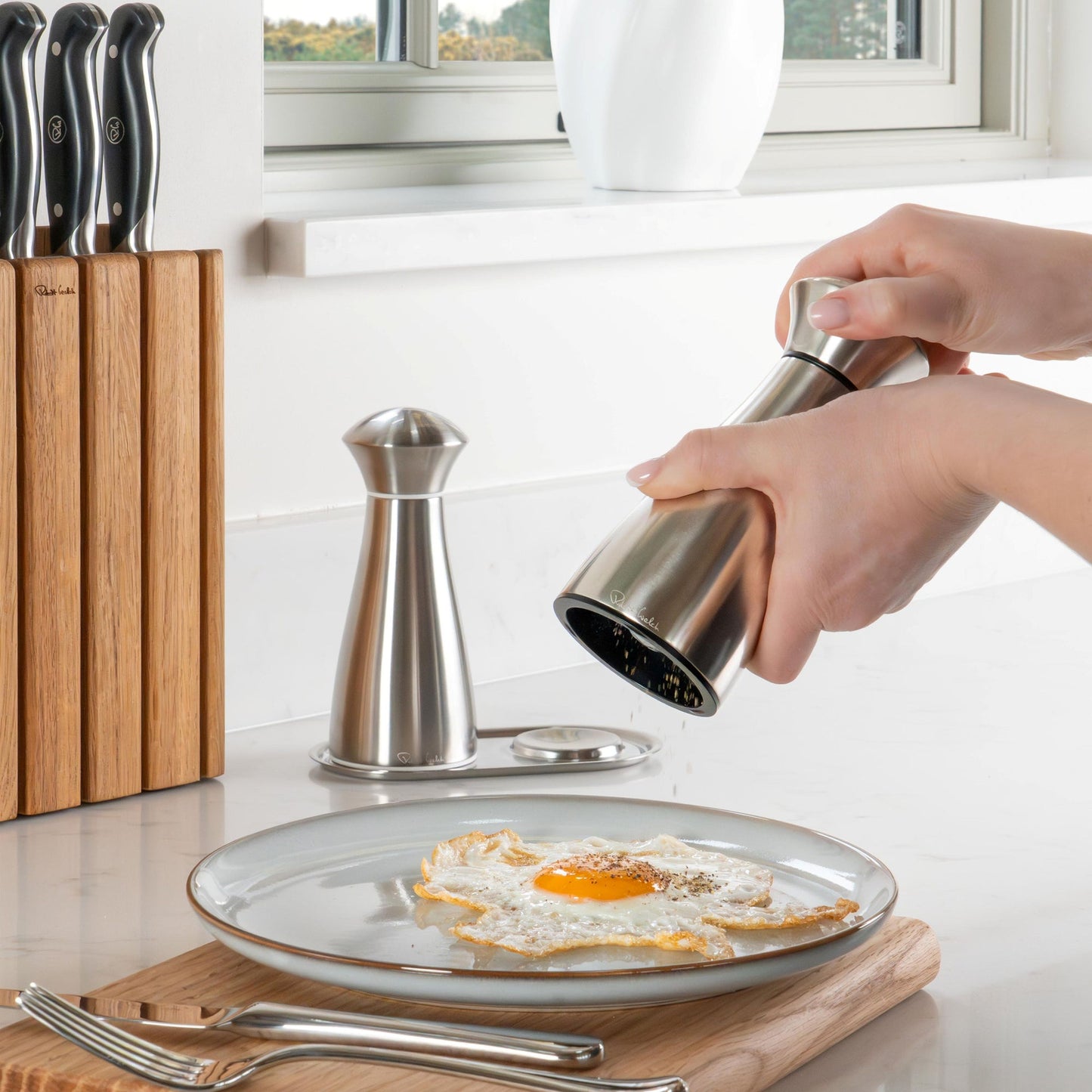 Signature Satin Stainless Steel Medium Black Pepper Mill