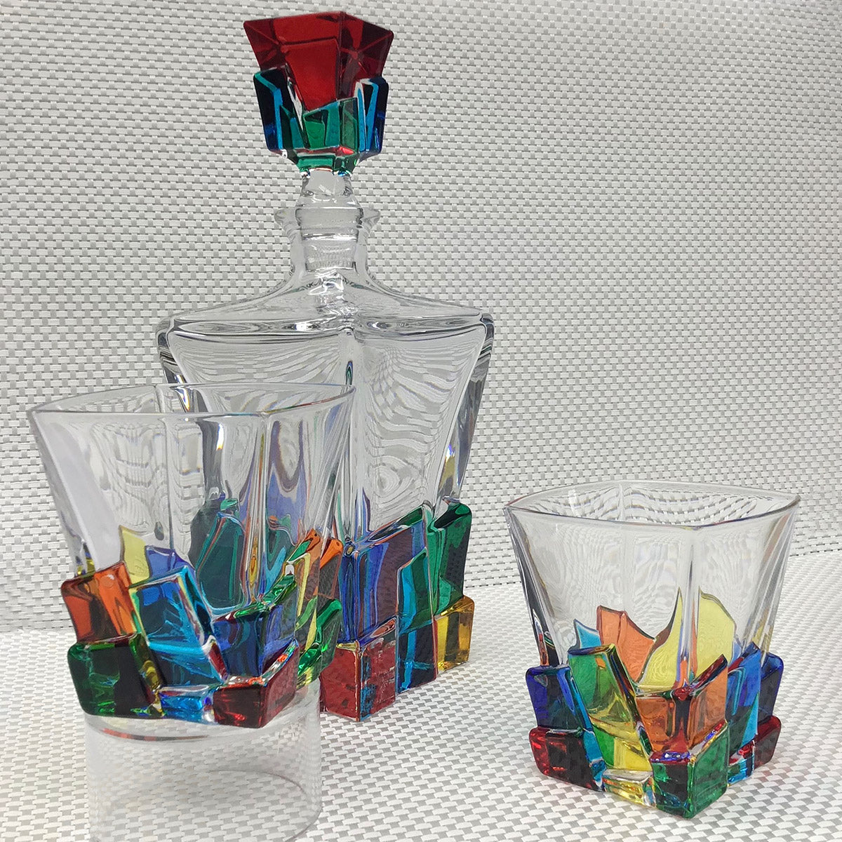 Cracked Ice Collection Multi-Colored Whiskey Glass (Italian Glass)