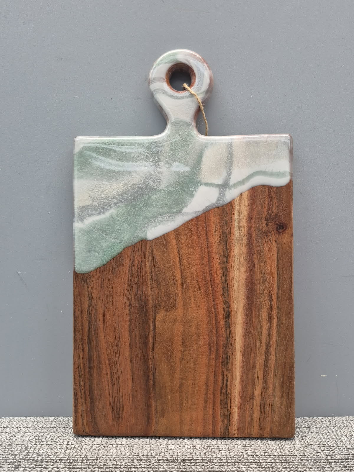 Small Acacia Key Hole Board in Sea Foam/White