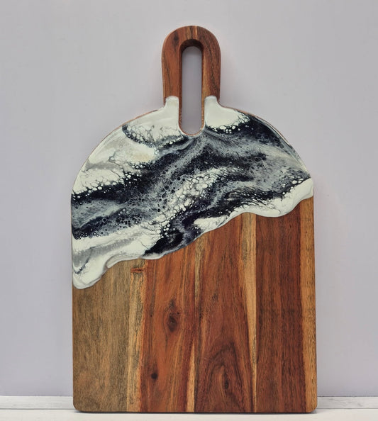 Acacia Wood Arch Handle in Navy/White Wave