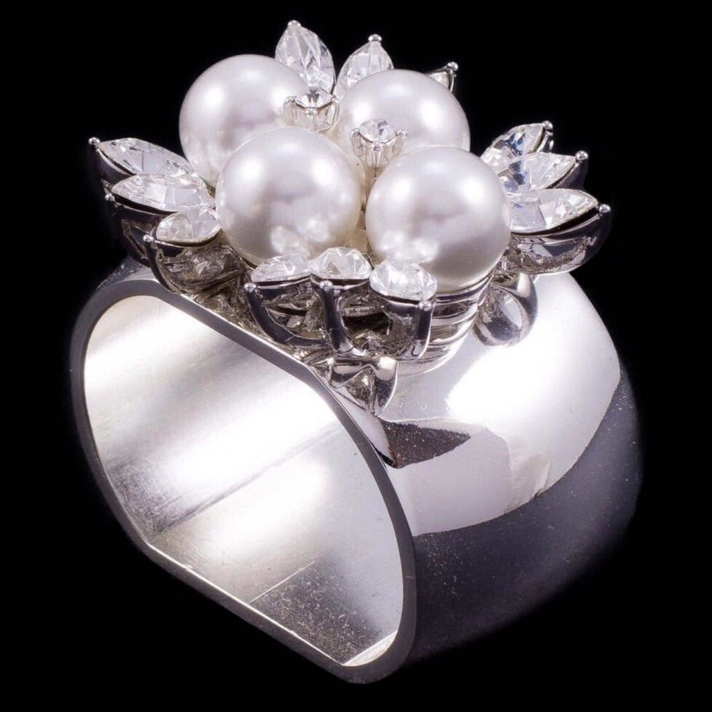 Isabella Adams Pearl & Crystal Napkin Rings Set/4