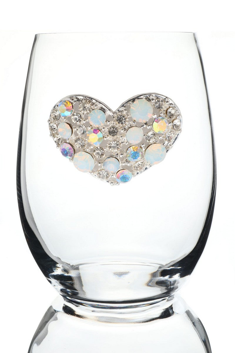 Jeweled Stemless Wine Glass - Heart