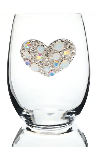 Jeweled Stemless Wine Glass - Heart