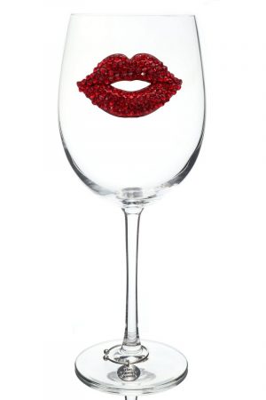 Jeweled Stemmed Wine Glass - Red Lips