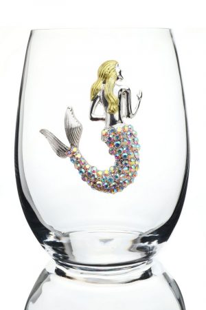 Jeweled Stemless Wine Glass - Mermaid