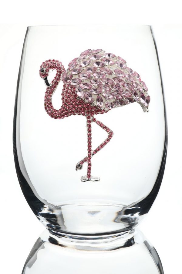 Jeweled Stemless Wine Glass - Flamingo