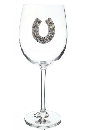Jeweled Stemmed Wine Glass - Horseshoe