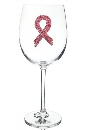 Jeweled Stemmed Wine Glass - Pink Ribbon