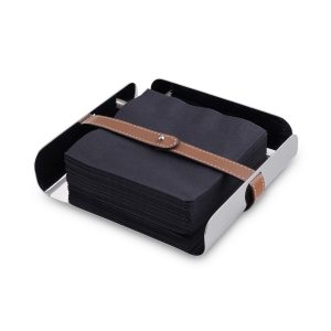 Nambe Tahoe Napkin Holder with black napkins - not included