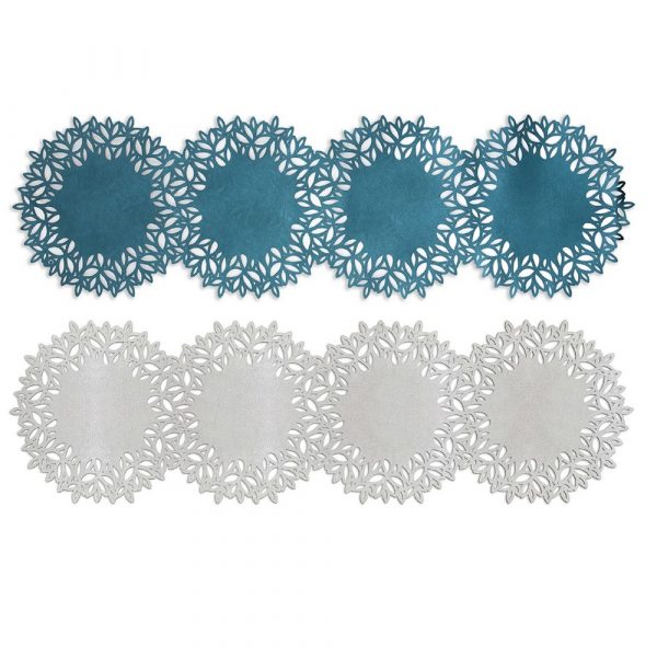 Table Runner with 4 circular shapes in Turquoise and Silver