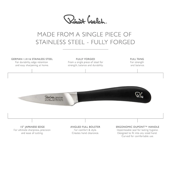 Robert Welch Signature Vegetable / Paring Knife 3in 8 cm diagram and features list