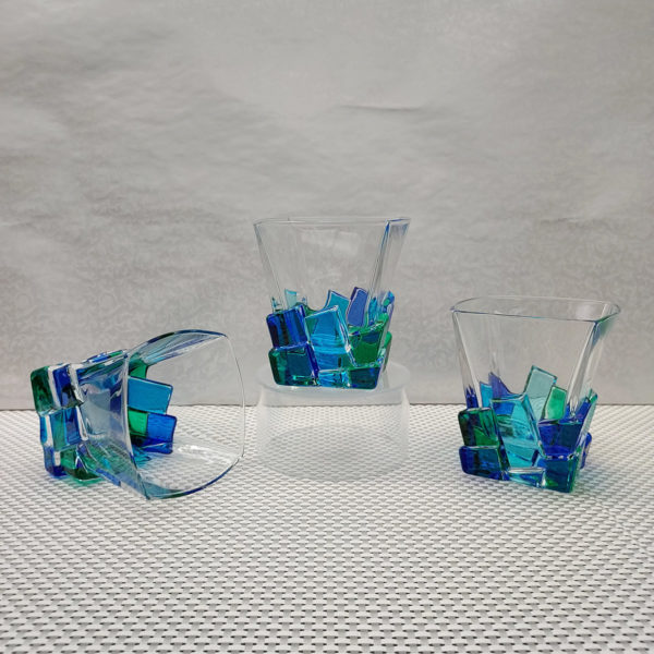 Three Cracked Ice Collection Peacock Whiskey Glasses