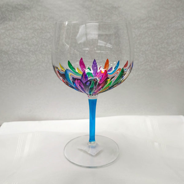Incantos Collection Multi-Colored Balloon Wine Glass with Turquoise Stem