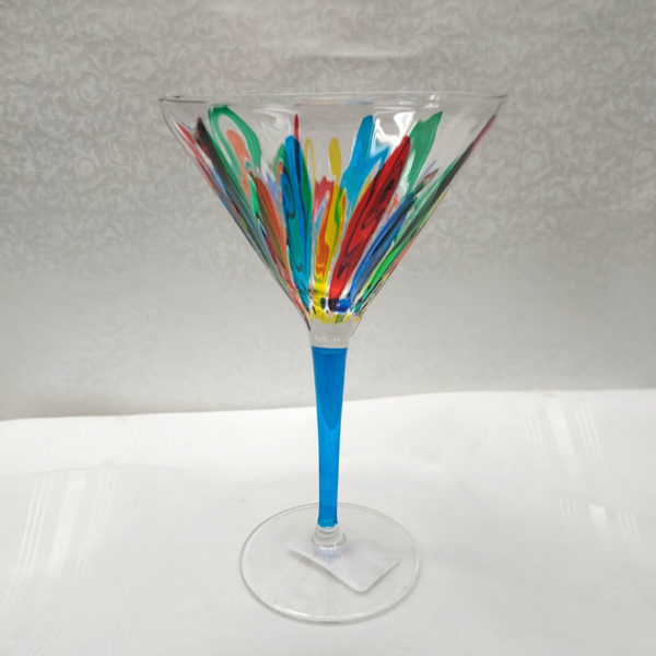 Incantos Collection Multi-Colored Martini Glass with Turquoise Stem
