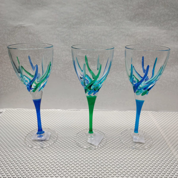 Trix Collection Peacock Wine Glass all three stem colors