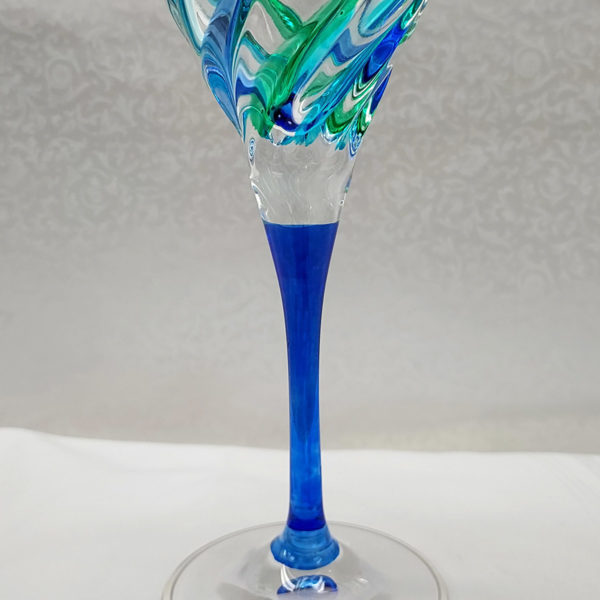 Trix Collection Peacock Wine Glass closeup of blue stem