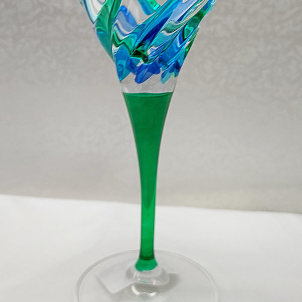 Trix Collection Peacock Wine Glass closeup of green stem
