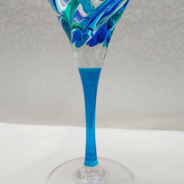 Trix Collection Peacock Wine Glass closeup of turquoise stem