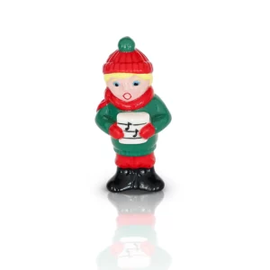 Nora Fleming Mini Fa la la Caroler with green jacket, red hat and red mittens