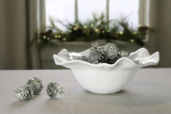 White Large Salad Bowl Melamine with Christmas decor