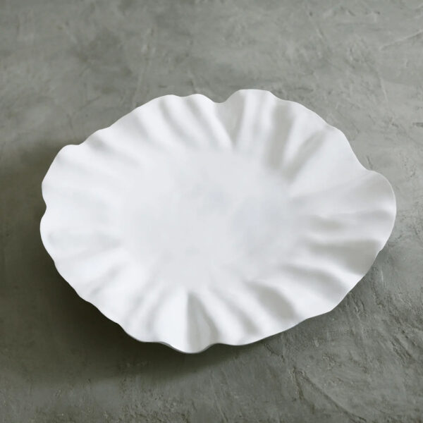 Bloom Large Round White Platter on gray background