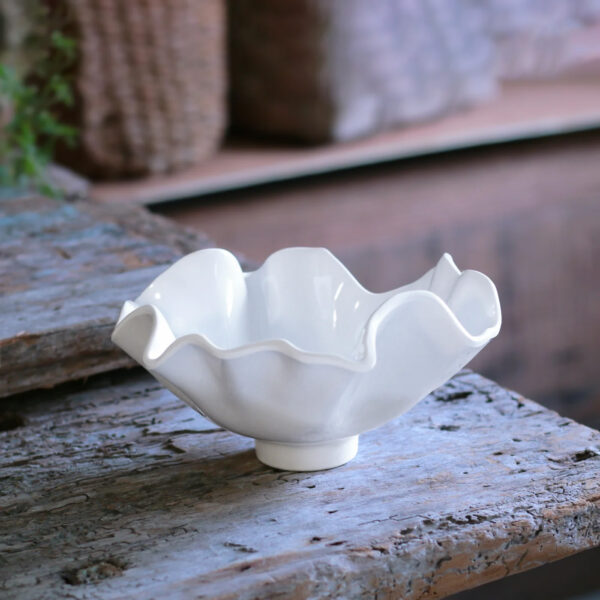 Bloom White Small Deep Bowl on wood table