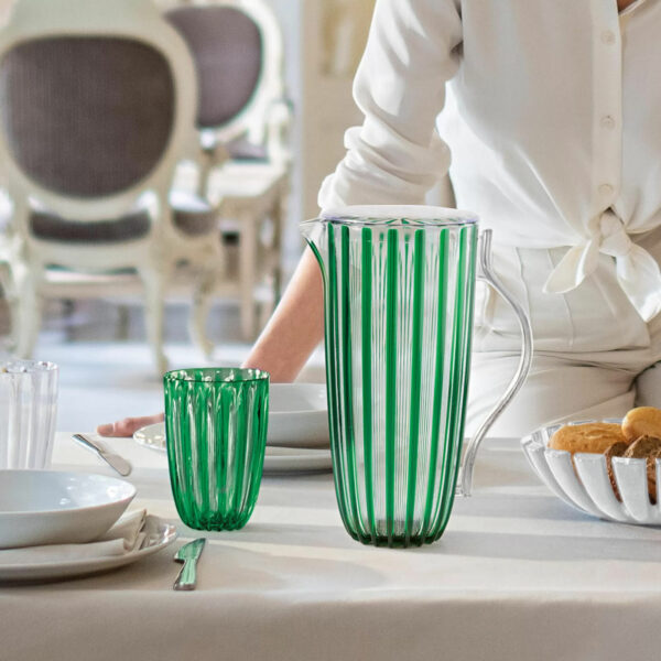Guzzini Bellissimo emerald glass and pitcher with lid